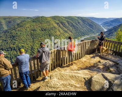 People at Grandview overlook in the New River Gorge National Park and Preserve in West Virginia USA Stock Photo