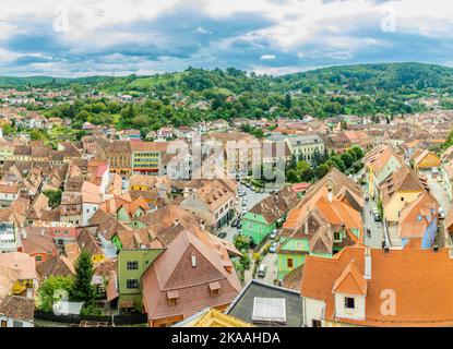 Sighisoara old town panorama, Transylvania, Romania Stock Photo