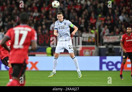 Leverkusen , Germany . 1 of November 2022, Hans Vanaken (20) of Club Brugge pictured during a soccer game between Bayer Leverkusen and Club Brugge KV during the sixth and last matchday in group B in the Uefa Champions League for the 2022-2023 season , on Tuesday 1 of November 2022 in Leverkusen , Germany . PHOTO DAVID CATRY | SPORTPIX Stock Photo
