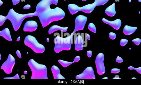 Fluid metallic drops y2k background. Dynamic iridescent retrowave liquid forms. 3d render illustration Stock Photo