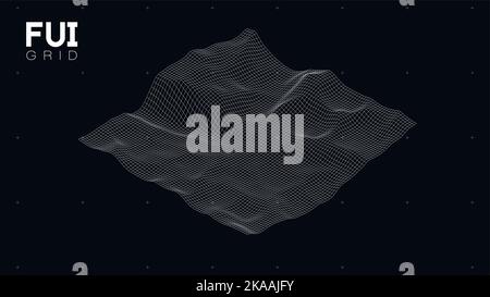 FUI GUI 3D Vector Landscape Scan Grid. Abstract futuristic background. Sci-Fi Hi-Tech design Stock Vector