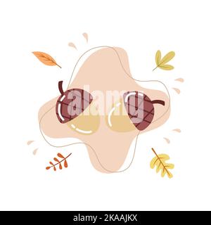Flat illustration of acorn nuts for hygge autumn celebration vector illustration Stock Vector