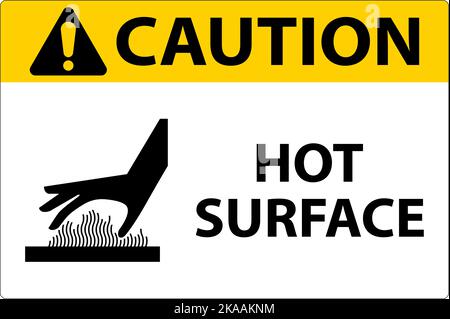 Caution Hot Surface Label Sign On White Background Stock Vector