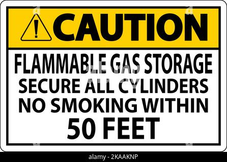 Caution Sign Flammable Gas Storage, Secure All Cylinders, No Smoking Within 50 Feet Stock Vector