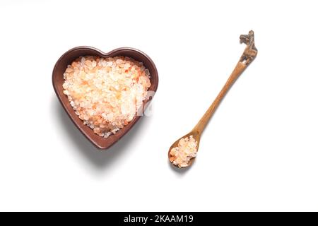 Himalayan Pink Salt isolated on white background. Health concept. Stock Photo