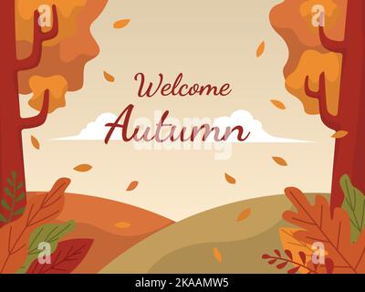 Flat design illustration of the park to welcome the autumn celebration - Hygge Flat design vector illustration. Stock Vector