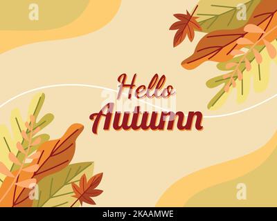 Hello, autumn celebration background flat design illustration - Hygge autumn vector illustration. Stock Vector