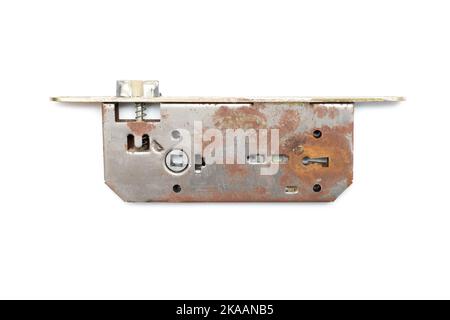 Aged rusty and used Mortise lock with cylinder for door Stock Photo