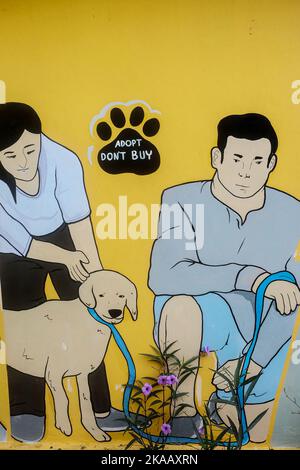 Serang, Banten Province. 1st Nov, 2022. This photo shows a wall painting at a dog shelter in Serang, Banten Province, Indonesia on Nov. 1, 2022. Established in 2010, the dog shelter serves to feed and take care of stray and abandoned dogs. It consists of a full service clinic and currently houses 1100 rescued dogs. Credit: Agung Kuncahya B./Xinhua/Alamy Live News Stock Photo