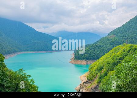 in the morning, a beautiful view of the Shaor reservoir in Georgia Stock Photo