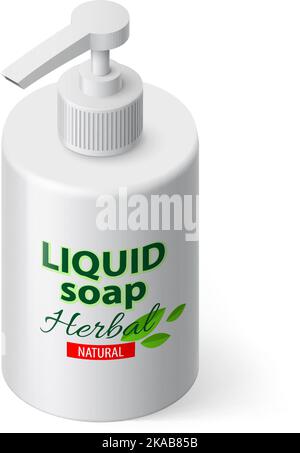 Liquid Soap in White Bottle in Isometric Style Stock Vector