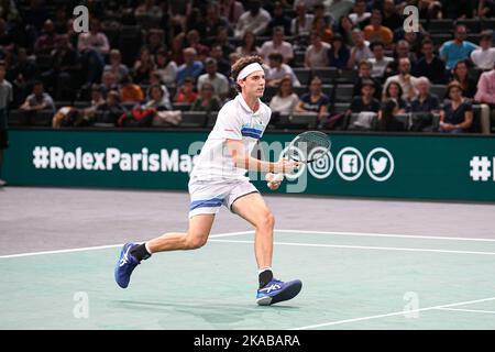 Paris, France. 01/11/2022, Marc-Andrea Huesler of Switzerland during the Rolex Paris Masters, ATP Masters 1000 tennis tournament, on November, 1, 2022 at Accor Arena in Paris, France. Photo by Victor Joly/ABACAPRESS.COM Stock Photo