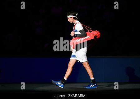 Paris, France. 01/11/2022, Marc-Andrea Huesler of Switzerland during the Rolex Paris Masters, ATP Masters 1000 tennis tournament, on November, 1, 2022 at Accor Arena in Paris, France. Photo by Victor Joly/ABACAPRESS.COM Stock Photo