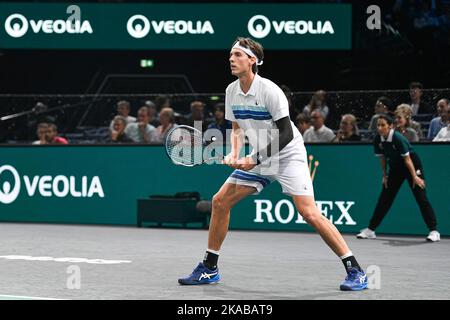 Paris, France. 01/11/2022, Marc-Andrea Huesler of Switzerland during the Rolex Paris Masters, ATP Masters 1000 tennis tournament, on November, 1, 2022 at Accor Arena in Paris, France. Photo by Victor Joly/ABACAPRESS.COM Stock Photo