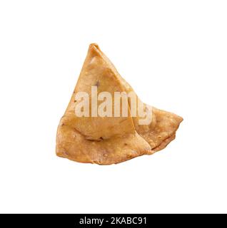 Samsa or samosas with meat and vegetables isolated on white background. Traditional Indian food. Stock Photo