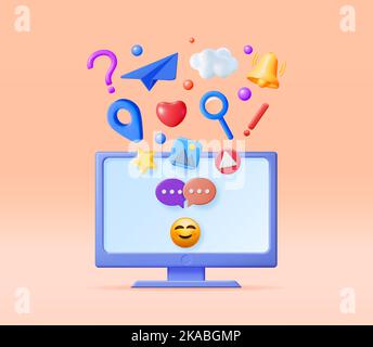 3D Social Media Concept Isolated. Stock Vector