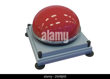 Metallic buzzer with red push button on white background Stock Photo