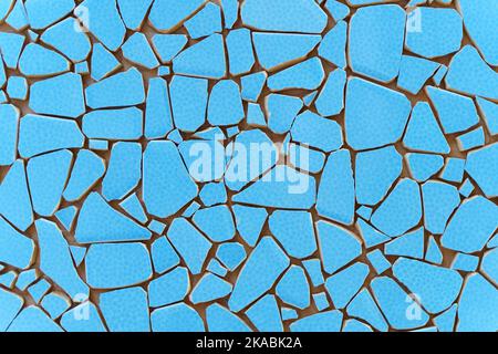 Mosaic background. Blue abstract pattern handmade ceramic tiles on the wall. Decoration, interior, design concept. High quality photo Stock Photo
