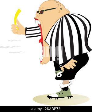 Referee. Angry referee shows a yellow card Stock Vector