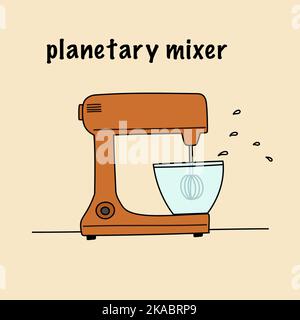 cute art of planetary mixer in orange color, bowl Stock Vector