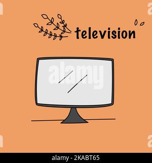 cute tv art hand drawn on orange background Stock Vector