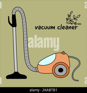 cute orange vacuum cleaner art on green background Stock Vector