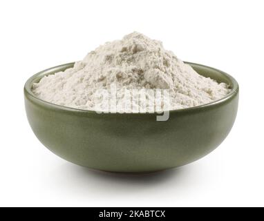 green ceramic bowl of flour isolated on white background Stock Photo