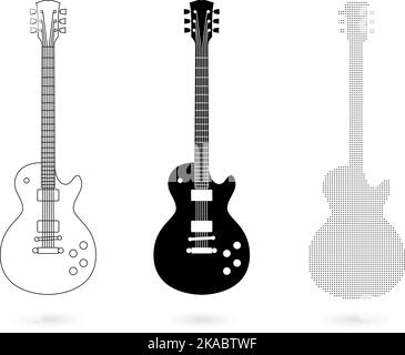 Electric guitar shown in three different illustrations Stock Vector