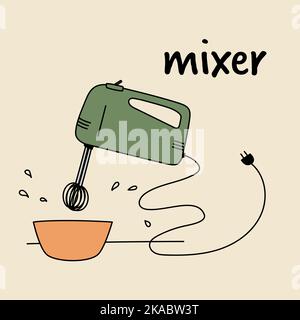 cute illustration of green mixer and orange bowl Stock Vector