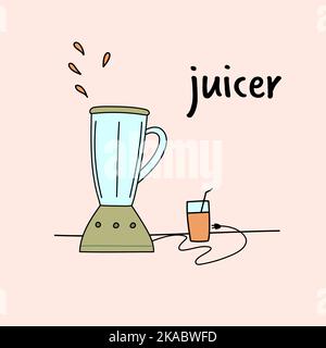 cute green color juicer art with glass of juice Stock Vector