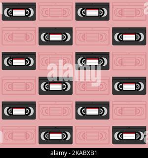 Vhs cassettes seamless pattern. Retro background with video tapes. Stock Vector