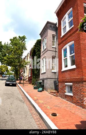 Red and white. Architecture of picturesque area of Washington - Georgetown. Stock Photo