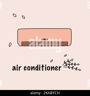 cute orange air conditioner hand drawn art Stock Vector