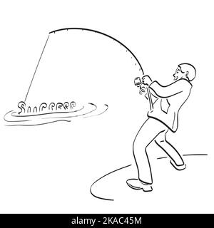 line art businessman fishing for success illustration vector hand drawn isolated on white background Stock Vector