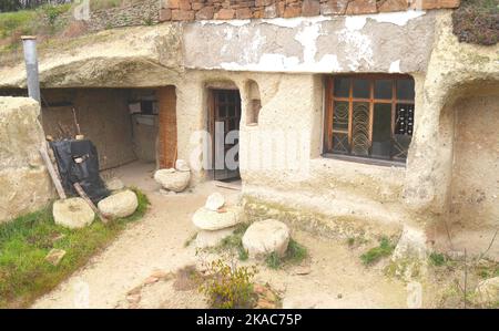 Noszvaj cave dwellings, artificial caves carved in soft rhyolite tuff, Noszvaj, near Eger, Hungary Stock Photo