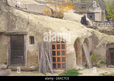 Noszvaj cave dwellings, artificial caves carved in soft rhyolite tuff, Noszvaj, near Eger, Hungary Stock Photo