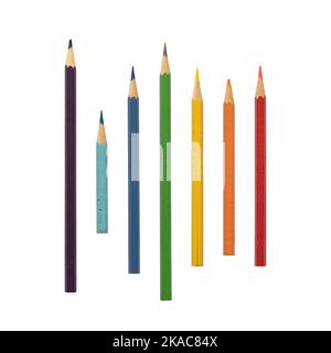 Used rainbow colored pencils isolated on white background with clipping path Stock Photo