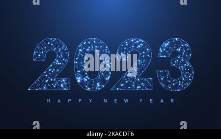 Modern futuristic template banner or cover for Merry Christmas and Happy New Year 2023 with connected lines and dots. Plexus geometric effect. Global Stock Vector