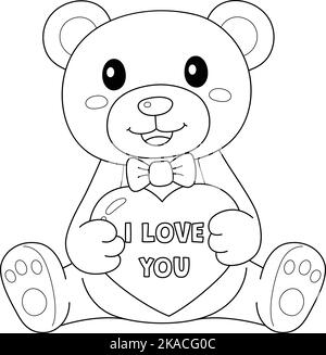 Valentines Day Teddy Bear Isolated Coloring Page Stock Vector