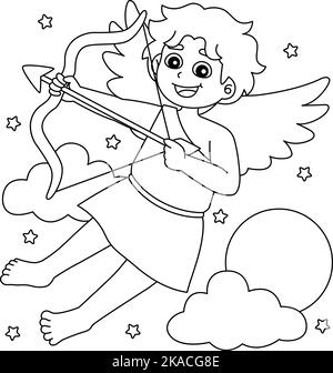 Valentines Day Cupid Coloring Page for Kids Stock Vector