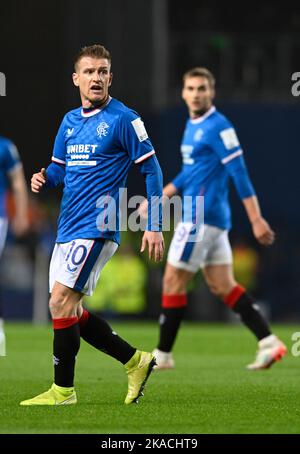 Glasgow, Scotland, 1st November 2022.   Steven Davis of Rangers during the UEFA Champions League match at Ibrox Stadium, Glasgow. Picture credit should read: Neil Hanna / Sportimage Stock Photo
