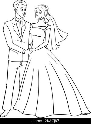 Wedding Groom And Bride Isolated Coloring Page Stock Vector