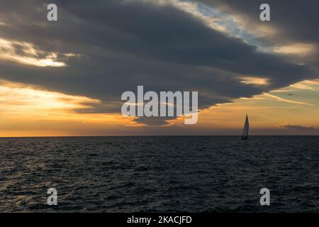 A beautiful sunset on the waterfront of Piran town in Slovenia in mid September Stock Photo