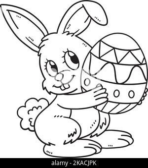 Bunny Carrying Easter Egg Isolated Coloring Page Stock Vector