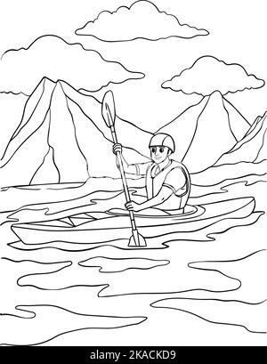 Kayak Coloring Page for Kids Stock Vector