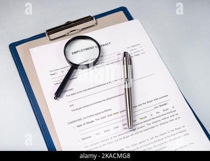 Minsk, Belarus - November 3, 2021 Employment contact studying concept. Stock Photo