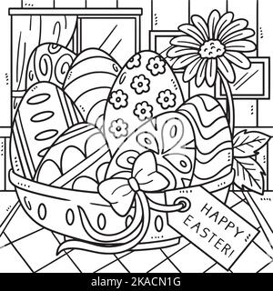 Happy Easter Egg Basket Coloring Page for Kids Stock Vector