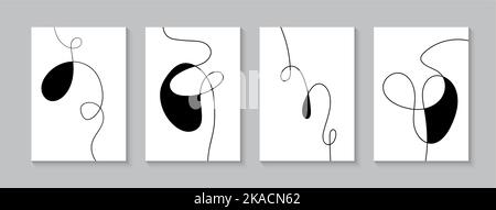 One line minimalist decorative vector posters, wall art, covers. Creative abstract pictures for interior decorations Stock Vector