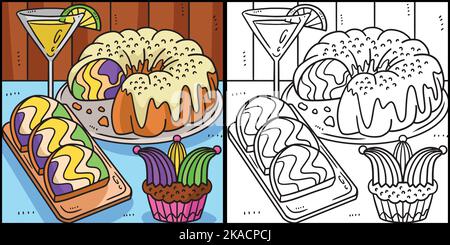 Mardi Gras Treats Coloring Page Illustration Stock Vector