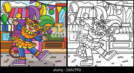Mardi Gras Jester Boy Coloring Page Illustration Stock Vector